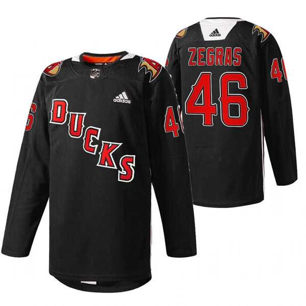 Men's Anaheim Ducks #46 Trevor Zegras 2022 Black Angels Night Stitched Jersey